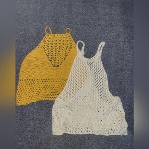 Crochet Halter Tops in Yellow and Cream